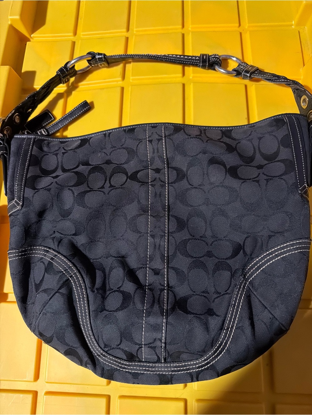 Coach Black Signature Shoulder Hobo Bag
